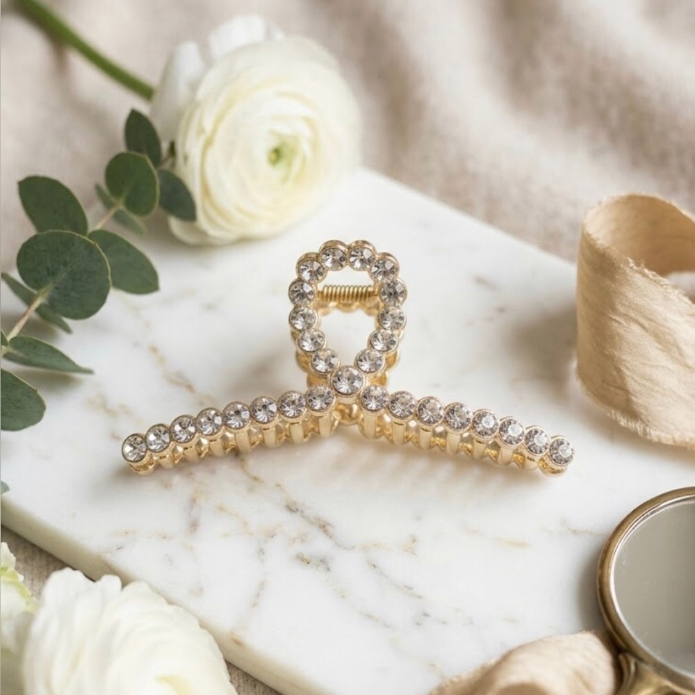 Gold Crystal Rhinestone Claw Clip - Elegant Women’s Accessory